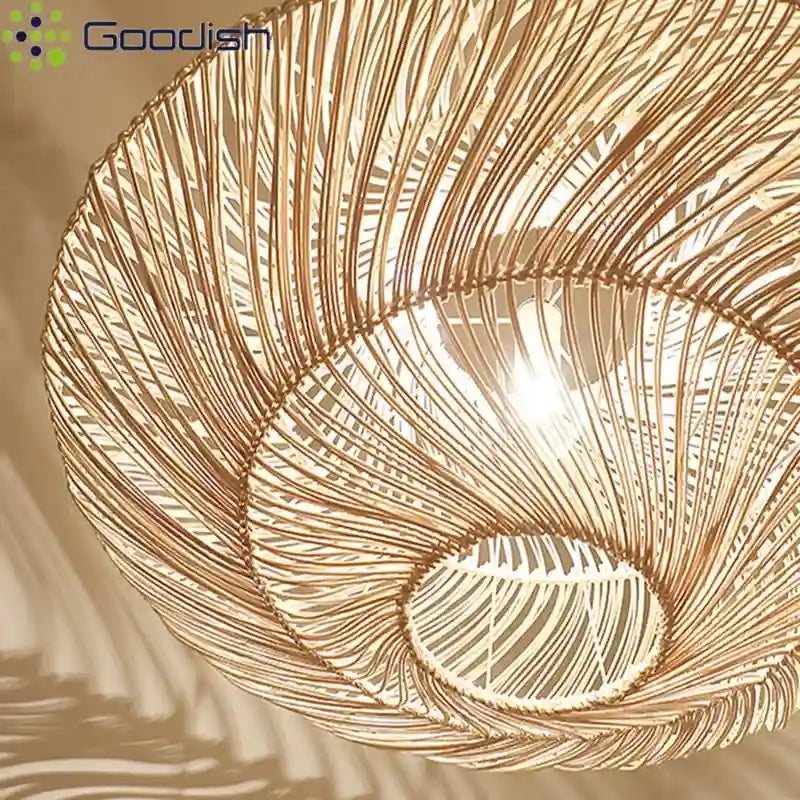 Wabi Sabi Rattan Pendant Light: Adjustable LED Bamboo Ring Light Tidesmit