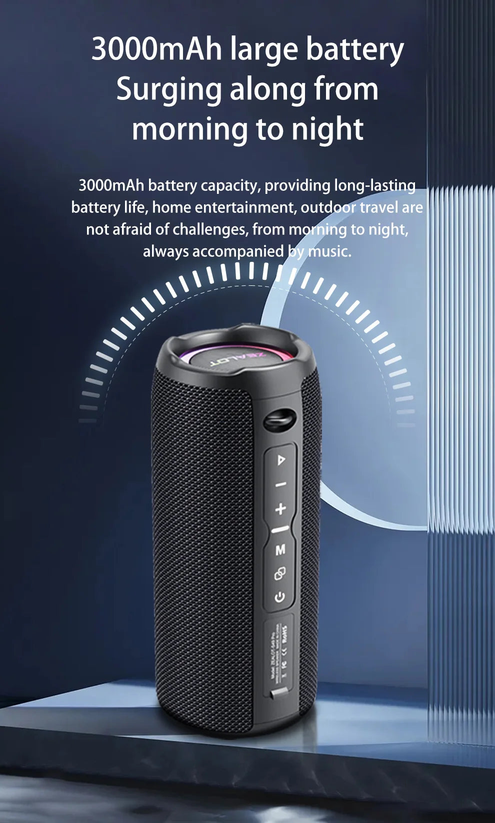 Zealot S49 pro Wireless Speaker,Outdoor Portable Subwoofer Speaker Waterproof IPX 6,, Dual Pairing,3000mAh.