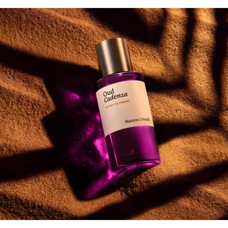 Maison Crivelli Oud Cadenza unisex Extrait de Parfum in a sleek 50ml glass bottle, luxury long-lasting Arabic scent.