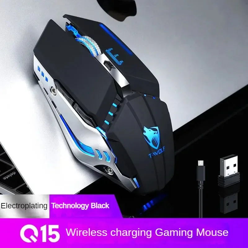 T-WOLF Thunderwolf Q15 Rechargeable Wireless Mouse RGB Glow Game Office Silent Laptop 2.4g Rechargeable Wireless Mouse
