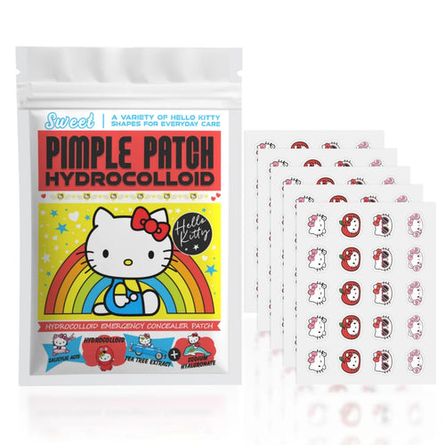 Hello Kitty hydrocolloid pimple patch pack with Kitty-face design and sticker sheet set