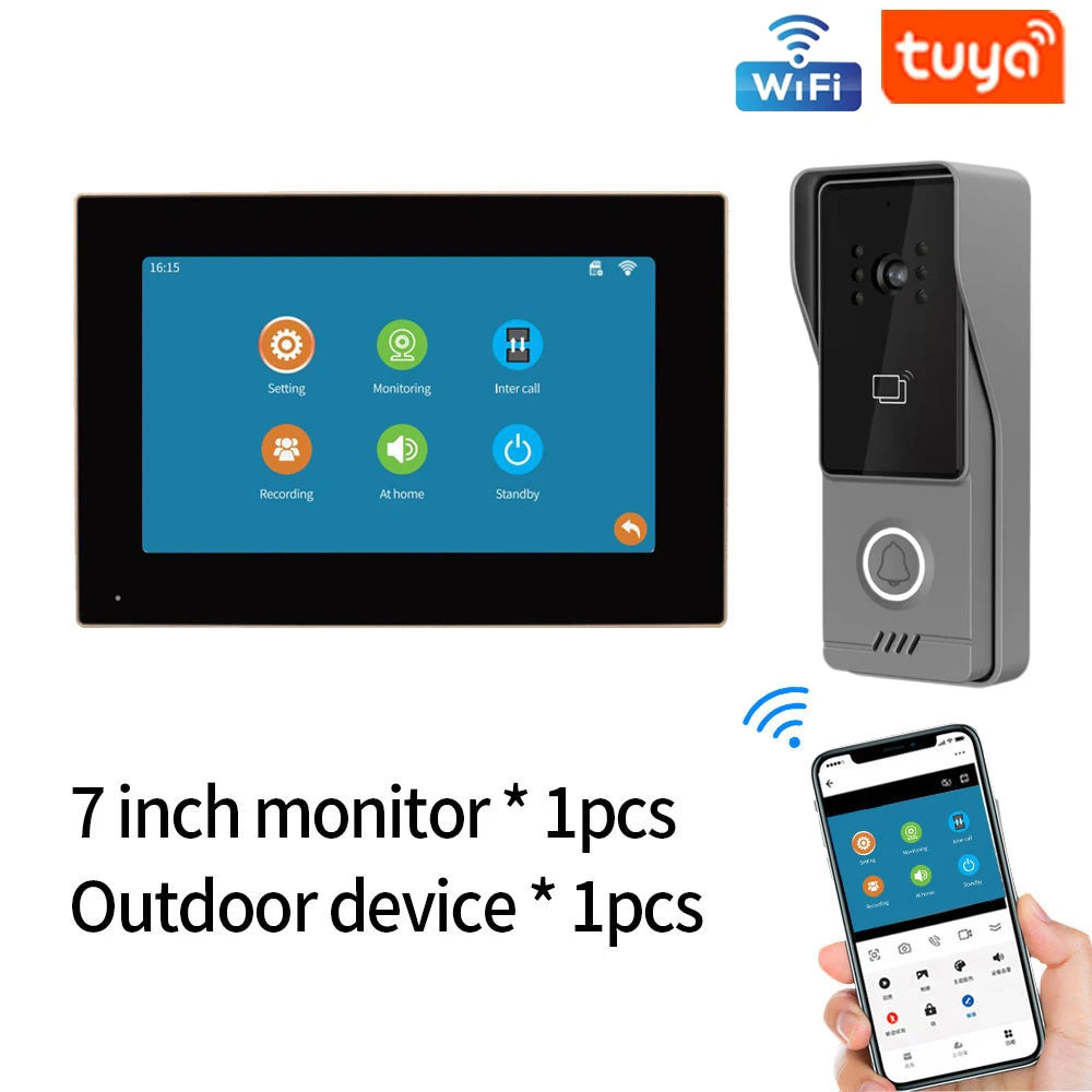 Wireless Wifi Video Doorbell System 1080P Doorphone Door Camera 7 Inch Touch Screen Video Intercom