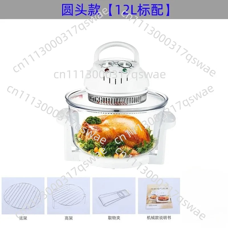 12L 17L Large Visible Glass Air Fryer Oven No-Oil Smokeless Hot Wave Convection Roaster For Home Kitchen Baking Grilling Frying