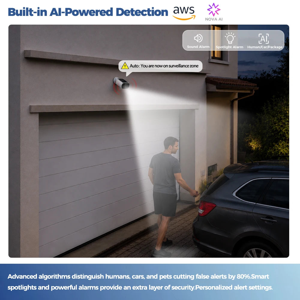 Solar Camera WIFI Outdoor Wireless Security Cam 2.5K Ultra Standby Time PIR Smart Light Color Night Vision AI Detect Battery Cam