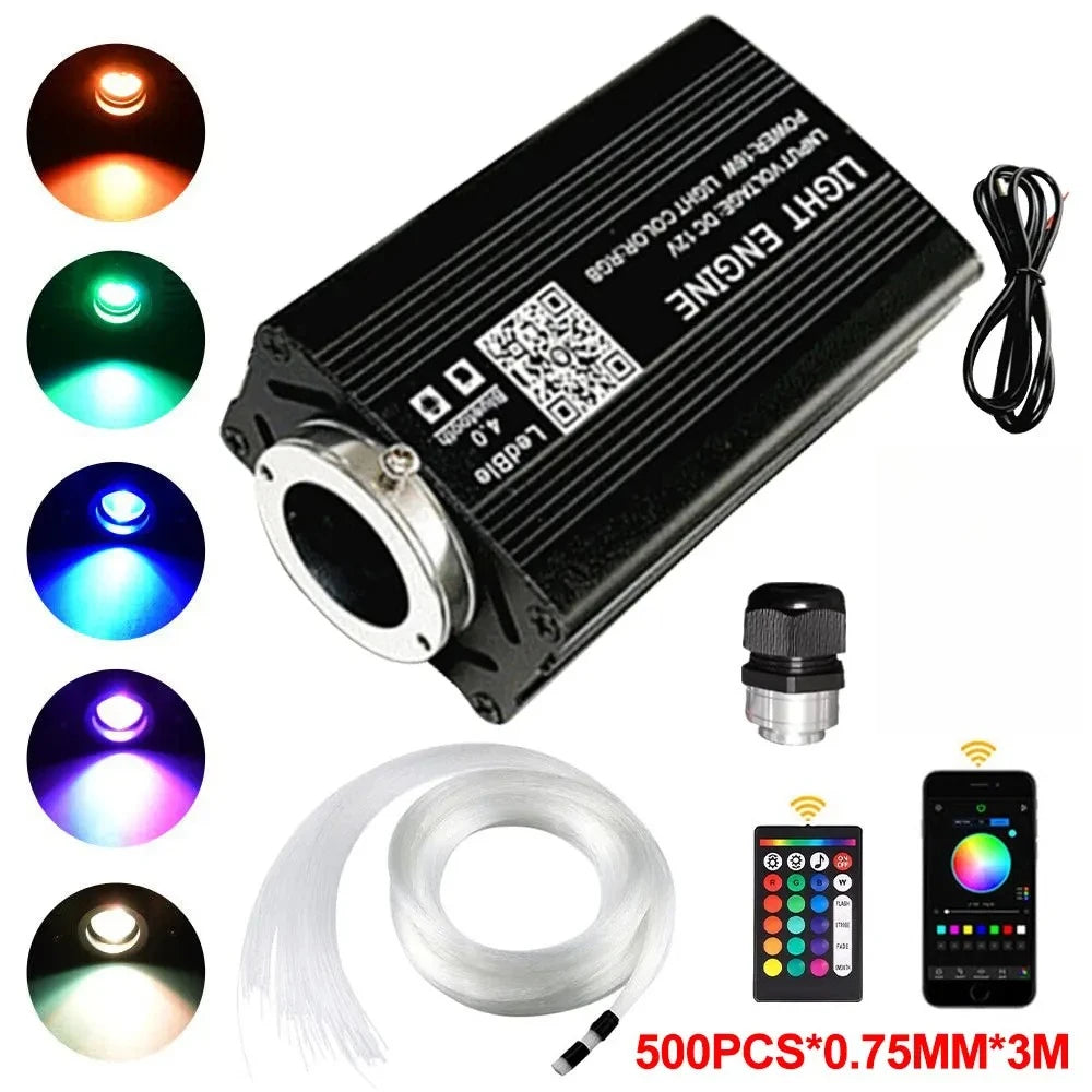 Fiber Optic Starry Sky Car Atmosphere Lamp - RGB LED Lighting Kit 500pcsX0.75mmX3m A Tidesmit