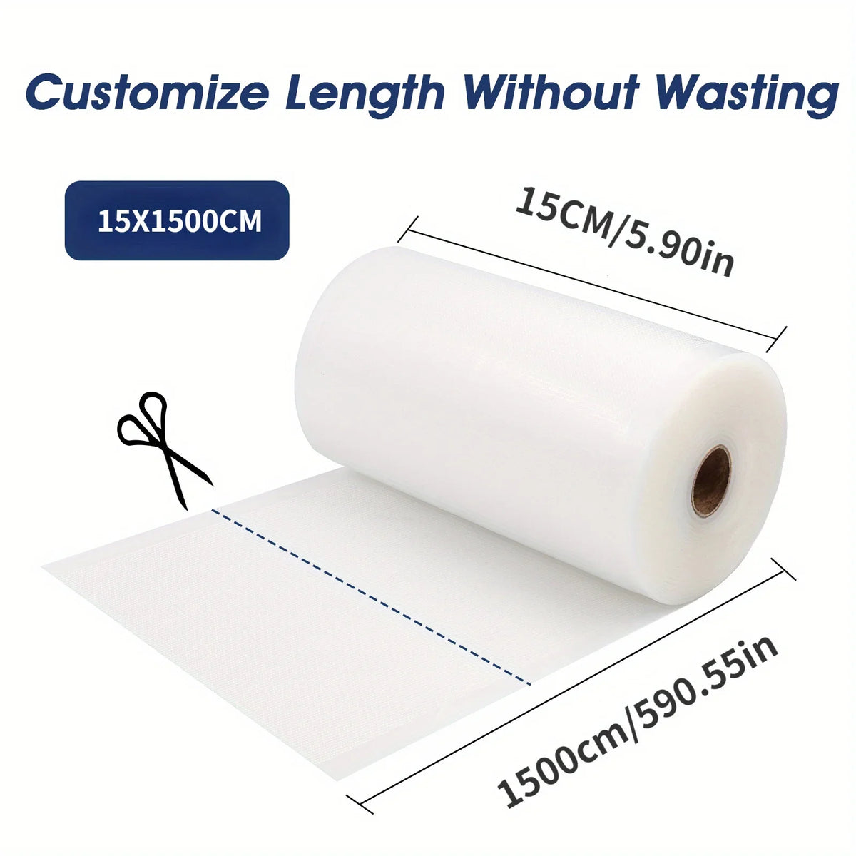 Vacuum sealer bag roll with labeled size and length for trimming