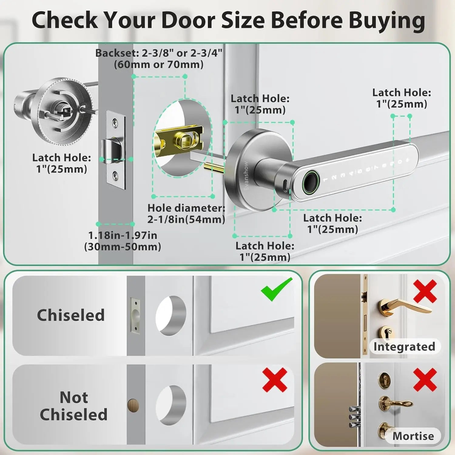 Smart Door Handle Lock with Tuya App Fingerprint PIN RFID Card Mechanical Key Temporary Code for Home Apartment Office