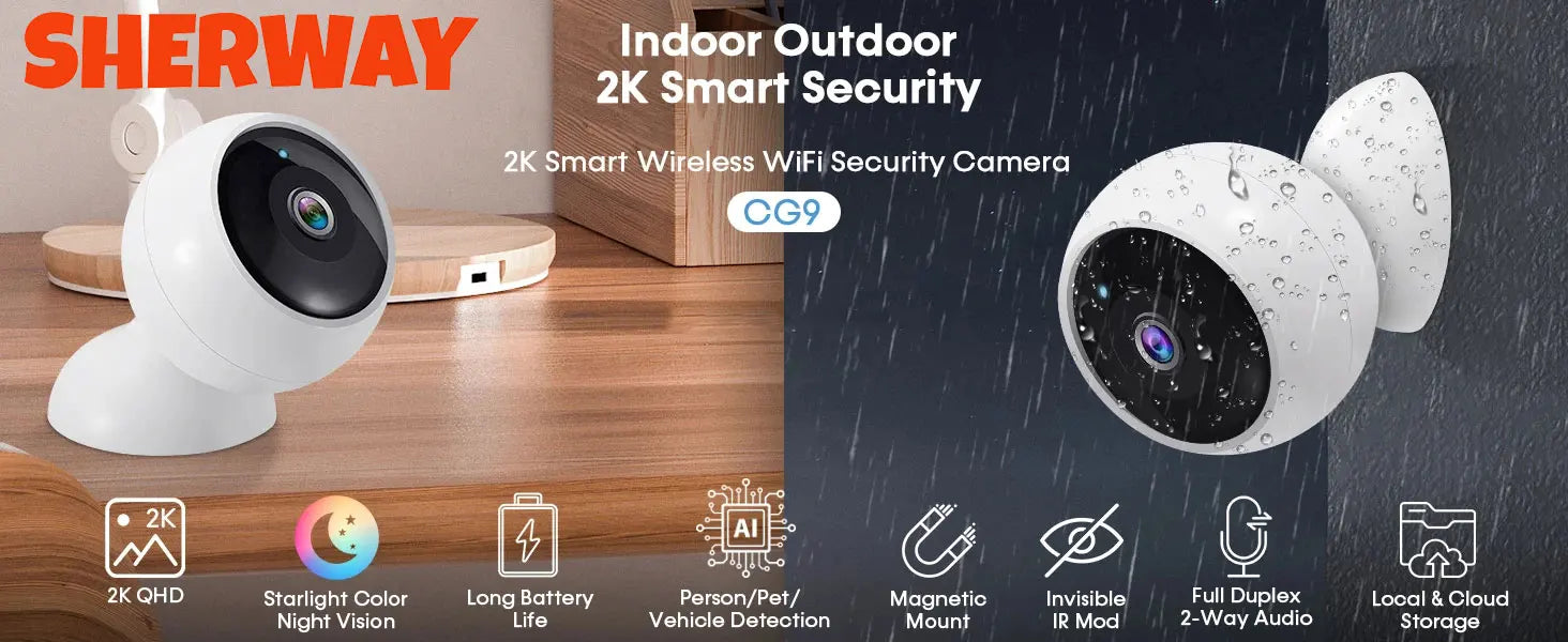 2K 5MP Wifi Home Security Camera Wireless Outdoor Magnetic Battery Powered Camera Surveillance AI Motion Detection Indoor HD Cam