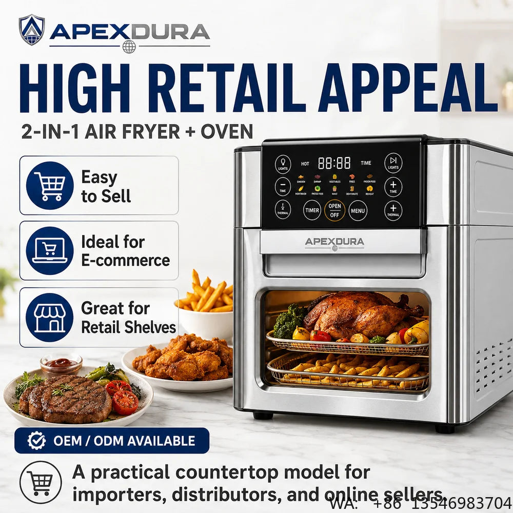 12L Large Capacity Air Fryer Oven 2 in 1 Rotating Drum Touch Control Visible Window 1600W CE CB OEM Factory
