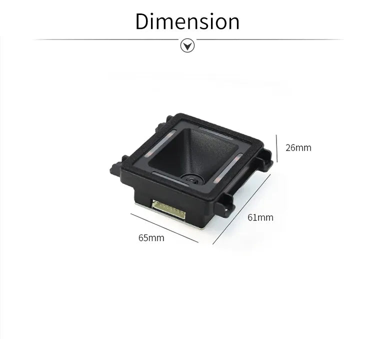 Embedded barcode scanner module with 65mm x 61mm x 26mm size dimensions