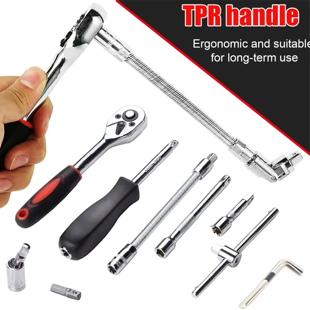For Hous Auto Repair 46pc Drive Socket Set 1/4 inch Ratchet Wrench Set with Sockets Metric Hex Bit Socket Set Mechanic Tool Kits