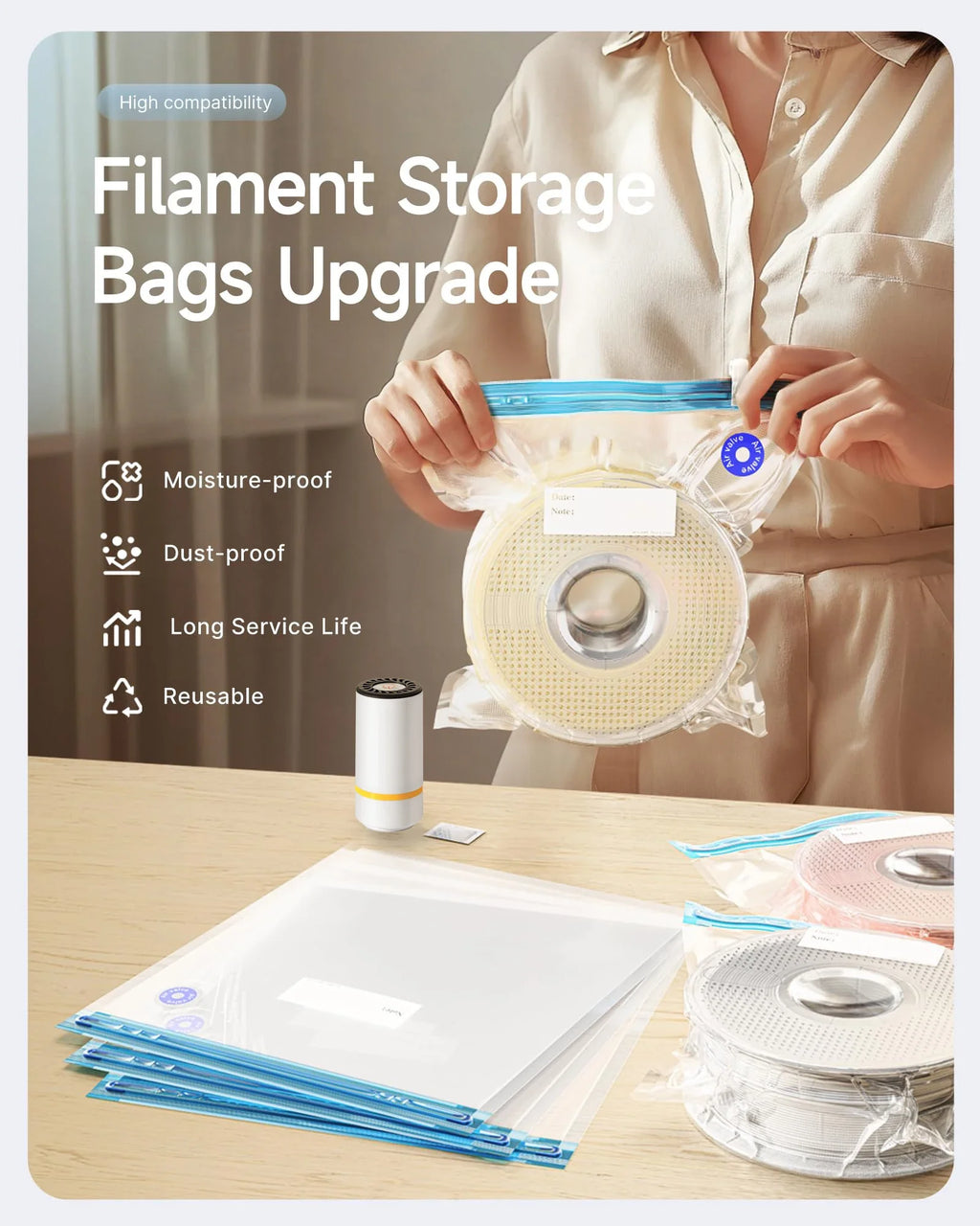 Vacuum Sealing Design 3D Printing Material Vacuum Bag, Equipped with USB Charging Electric Air Pump