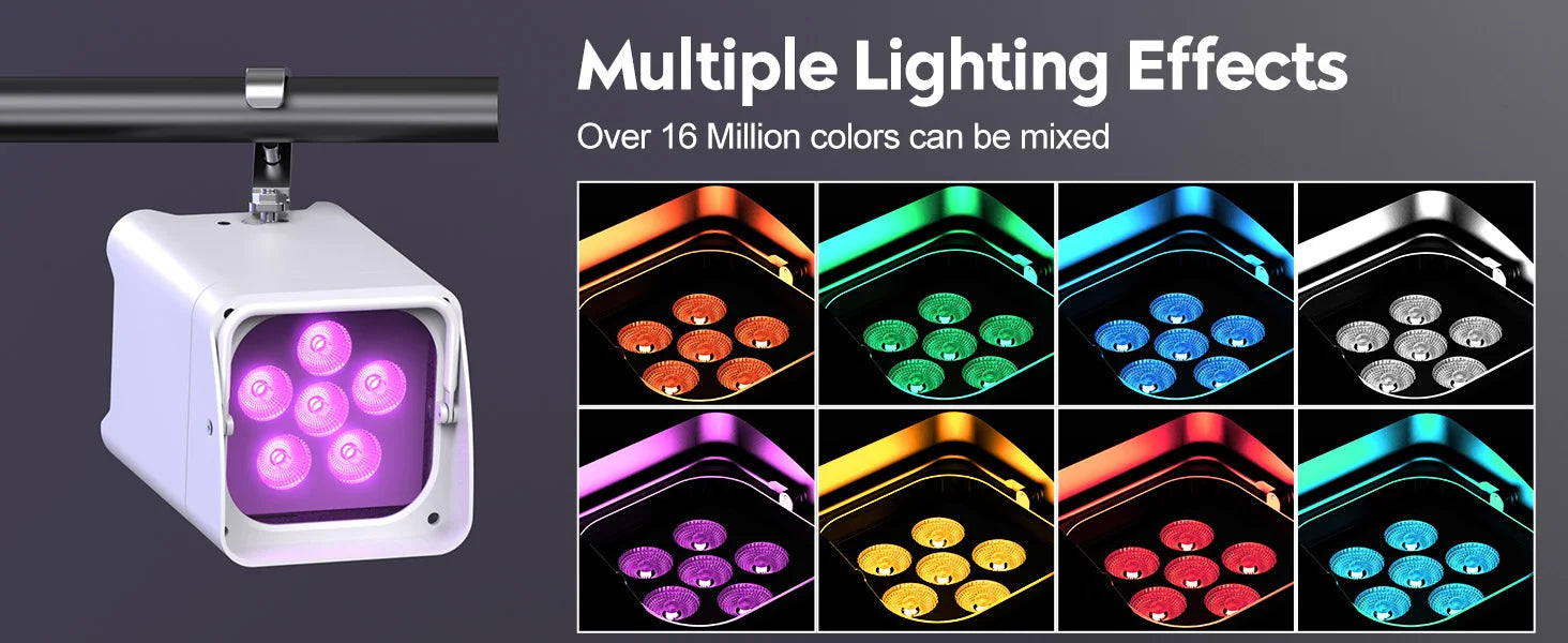 U'King 4PCS RGBWA+UV LED Par Light with Bag 6x18W DMX Stage Light Rechargeable Built-in Battery Wireless Par Light Dyeing Light