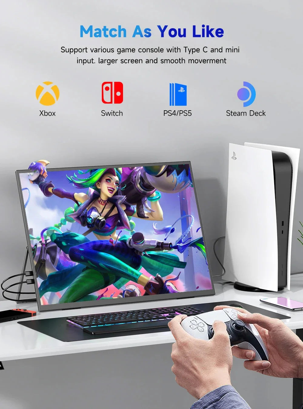 AHXJKA 23.8Inch 120Hz Portable Touch Monitor FHD 16:9 IPS Non-Touch Optional External Second Screen for Xbox PS4/5 Switch Phone