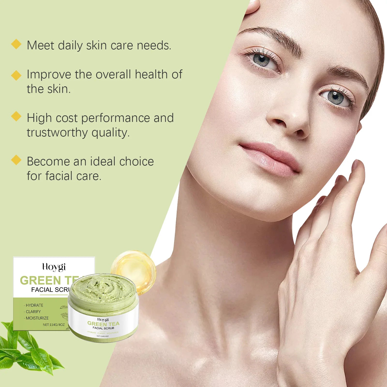 Green Tea Facial Scrub - Deep Pore Exfoliating Cleanser for Skin Care Scrubs Treatments Tidesmit