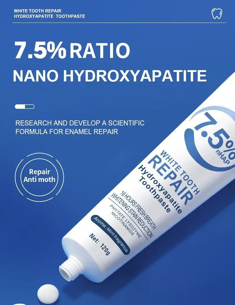 Tidesmit 7.5% Hydroxyapatite HAP toothpaste for enamel repair, remineralization, and teeth whitening.