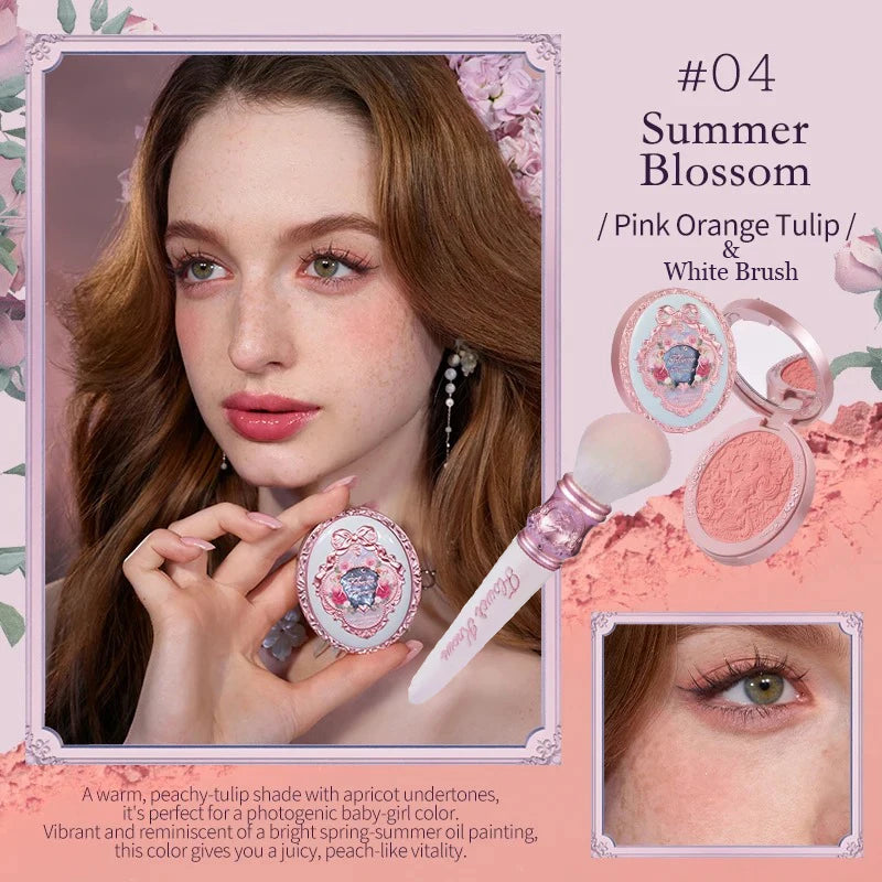 Tidesmit Flower Knows Strawberry Rococo embossed blush texture close-up for long-lasting face makeup enhancement