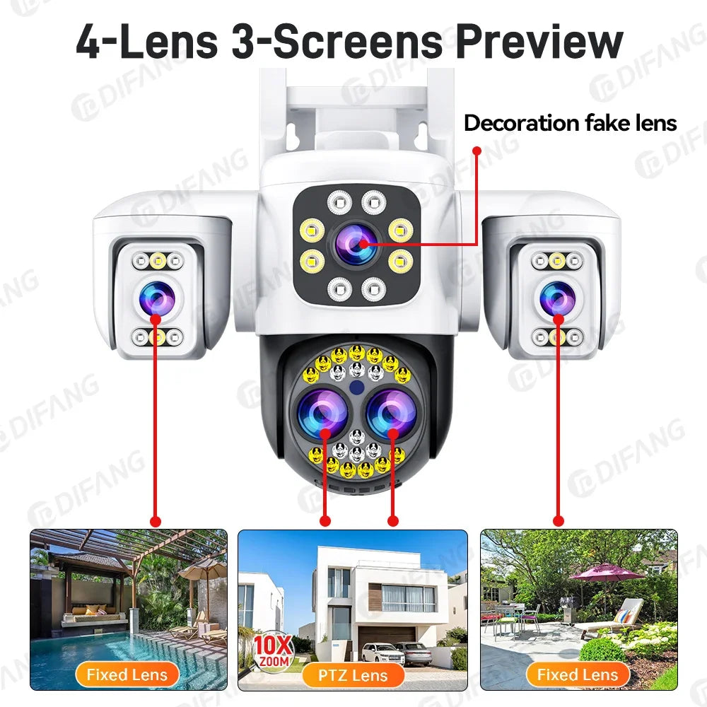 Yoosee Outdoor Camera Triple Screen Quad Lens 10X Optical Zoom AI Auto Tracking ONVIF Waterproof Yoosee CCTV Security Protection
