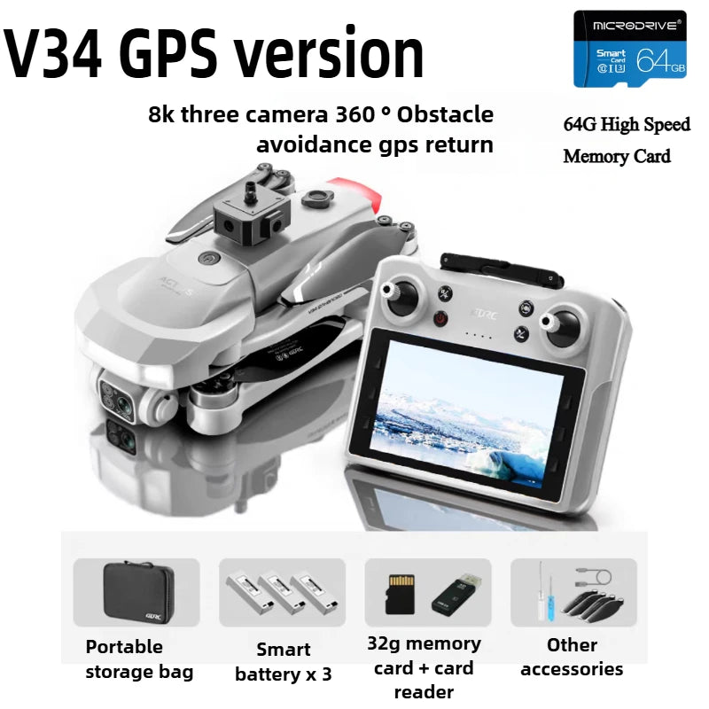 Tidesmit 4K GPS Foldable Camera Drone with Obstacle Avoidance V34-GPS-3B-64G Tidesmit