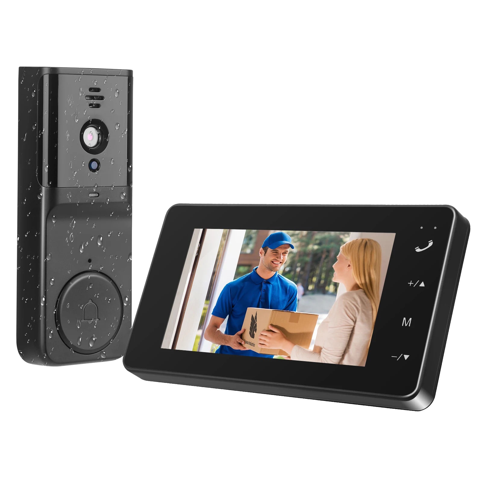 Wireless Doorbell with 1080P Camera Outdoor Waterproof Bluetooth Video Door Phone Video Intercom with 4.3'' Screen 170° Video