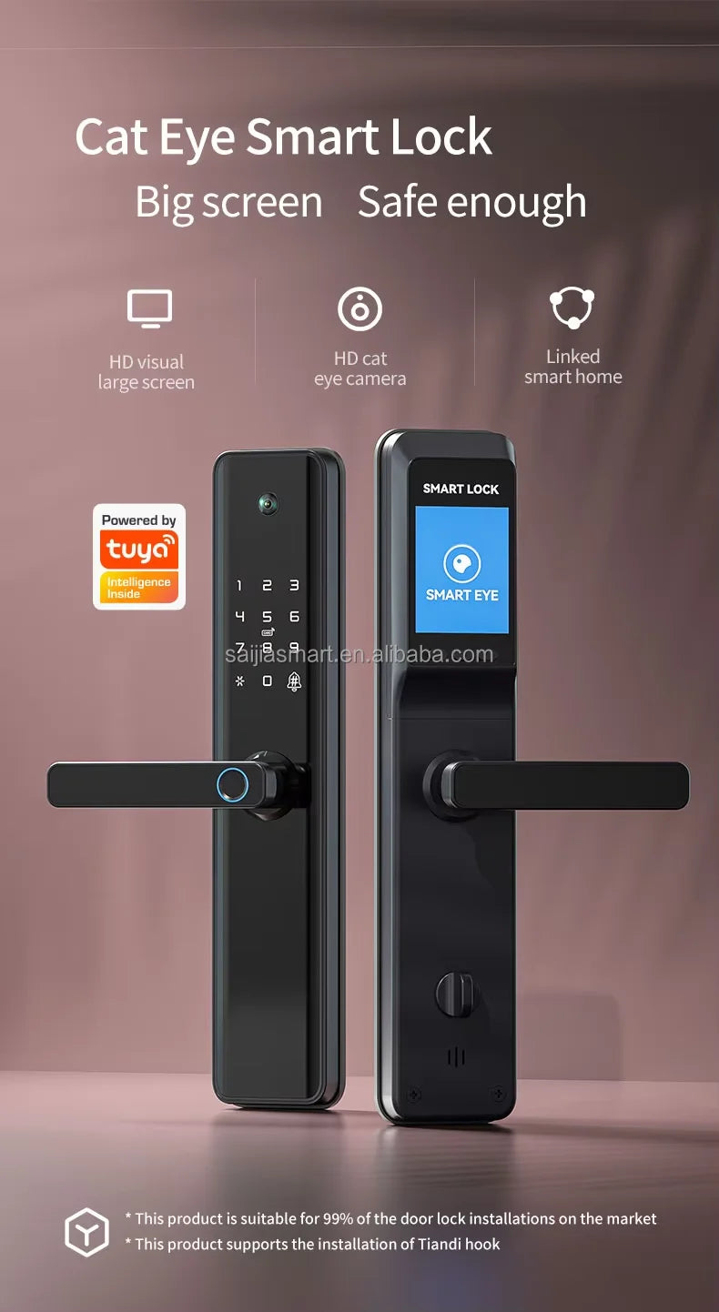 Gate Security Intelligent Combination Tuya Handle Digital Fingerprint Smart Door Locks With Camera