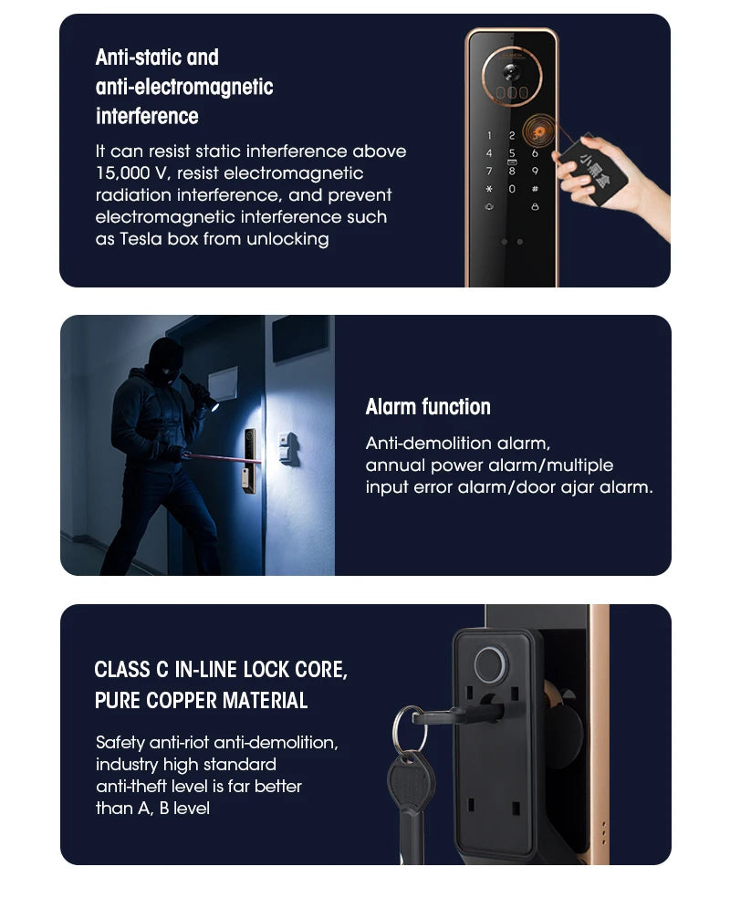 2026 Tuya Wifi Golden Video 3D Face Recognition Fingerprint Digital Smart Door Lock From Alibaba Certification Factory