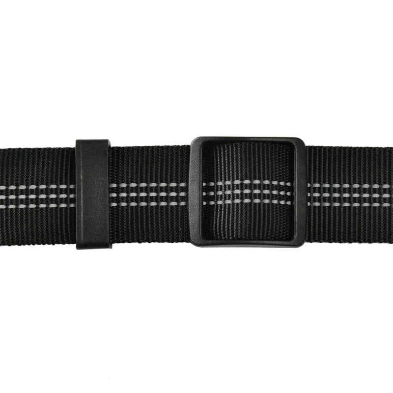 Adjustable black reflective dog car seat belt strap for safe pet travel; durable nylon leash for all dog sizes.