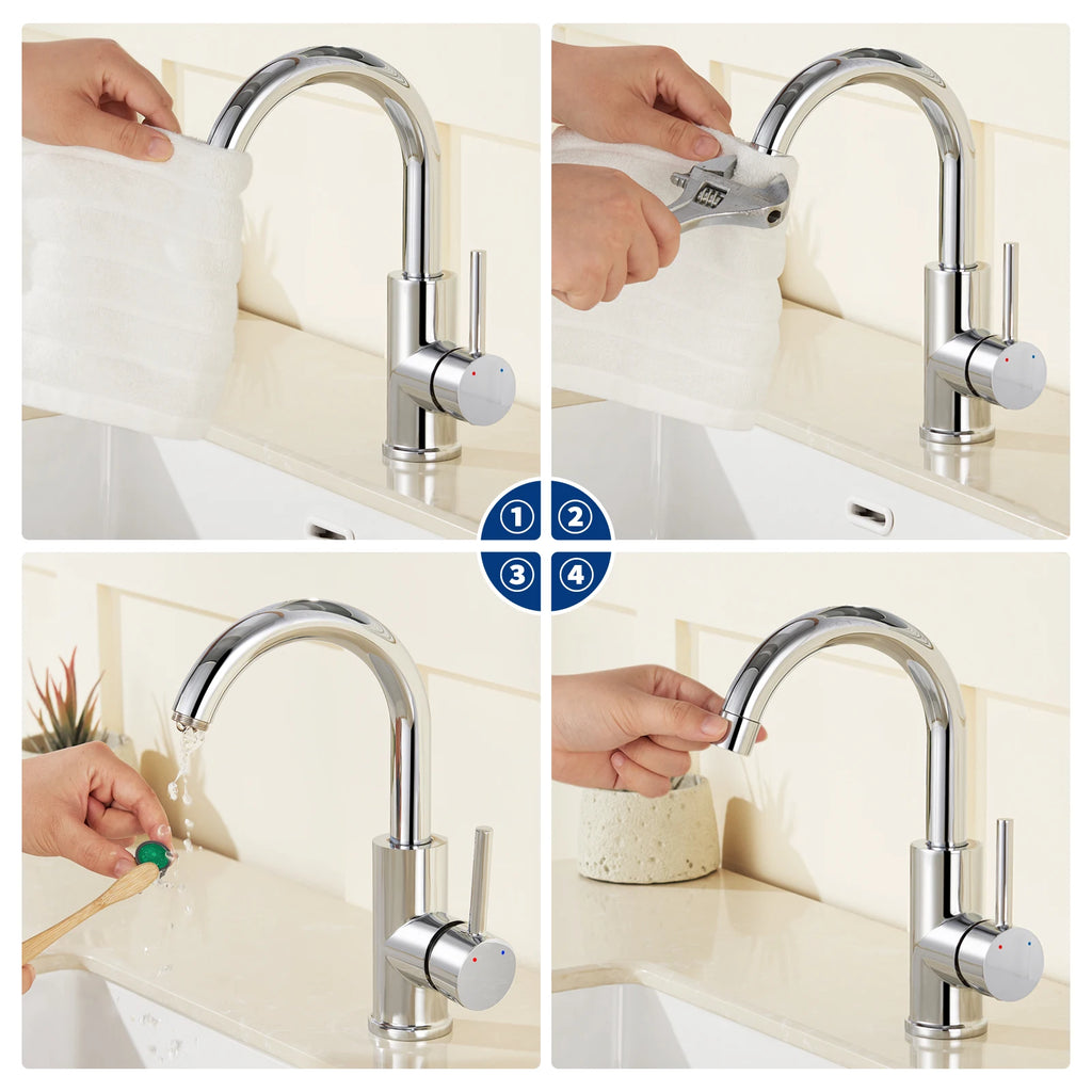 Low-pressure mixer tap – single-handle bathroom mixer tap with a top spout (187 mm) – 360° swivel – for washbasins and small kitchens