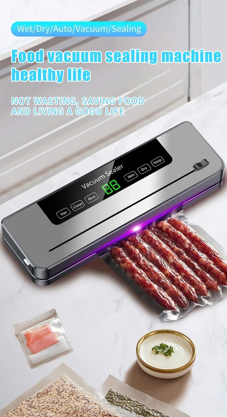 Electric Vacuum Sealer Built-in Cutter Kitchen Food Storage Seal Touch Button Dry/Wet Food Sealing Vacuum Packaging Machine