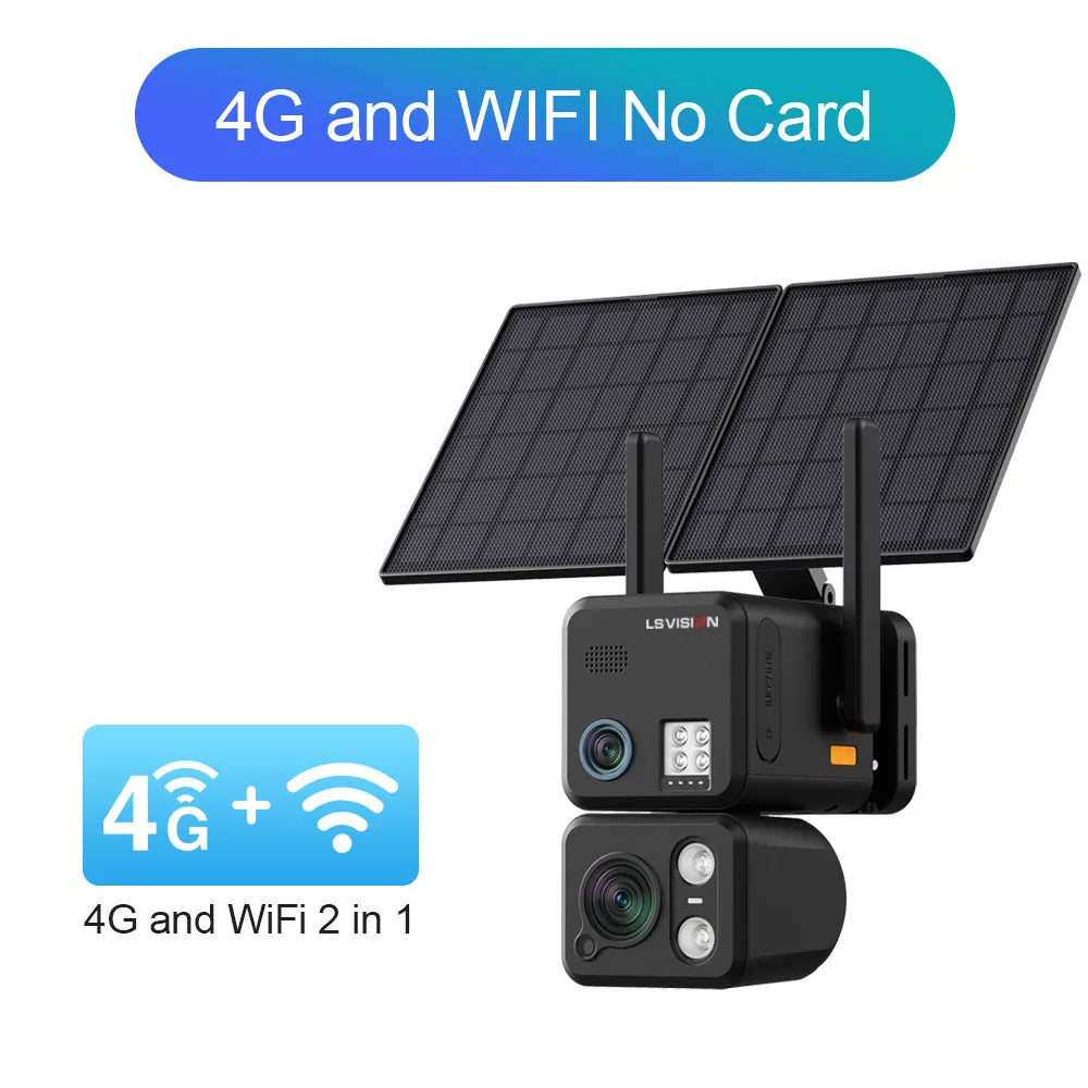 4G and WiFi 2-in-1 solar security camera with no SD card and solar panels