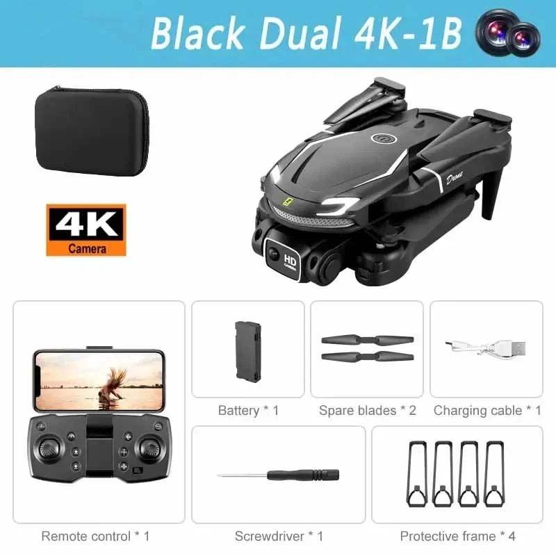 Tidesmit Camera Drone with Obstacle Avoidance - Foldable GPS Quadcopter Black Dual 4K-1B Tidesmit