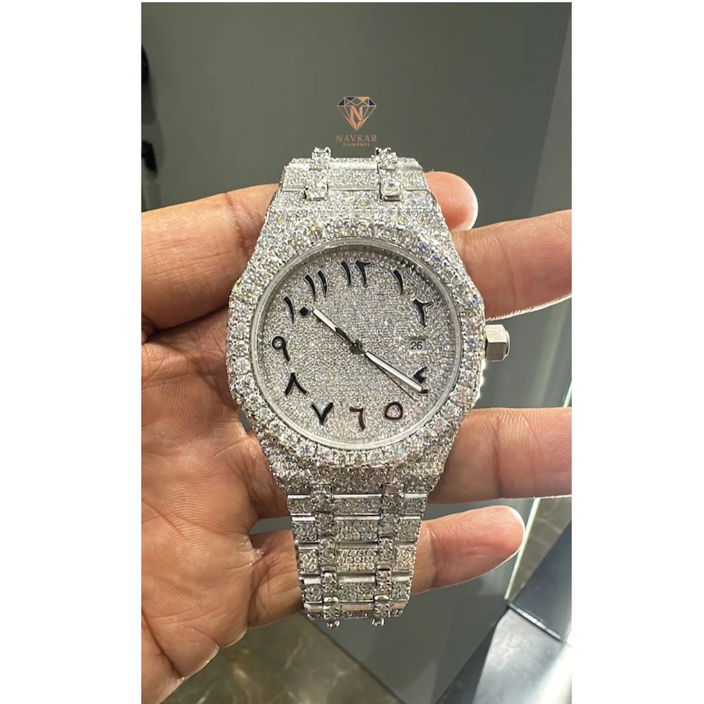 Premium Quality Moissanite Diamond Watch White Gold Finish Designer Watch for Men and Women Available For Sale