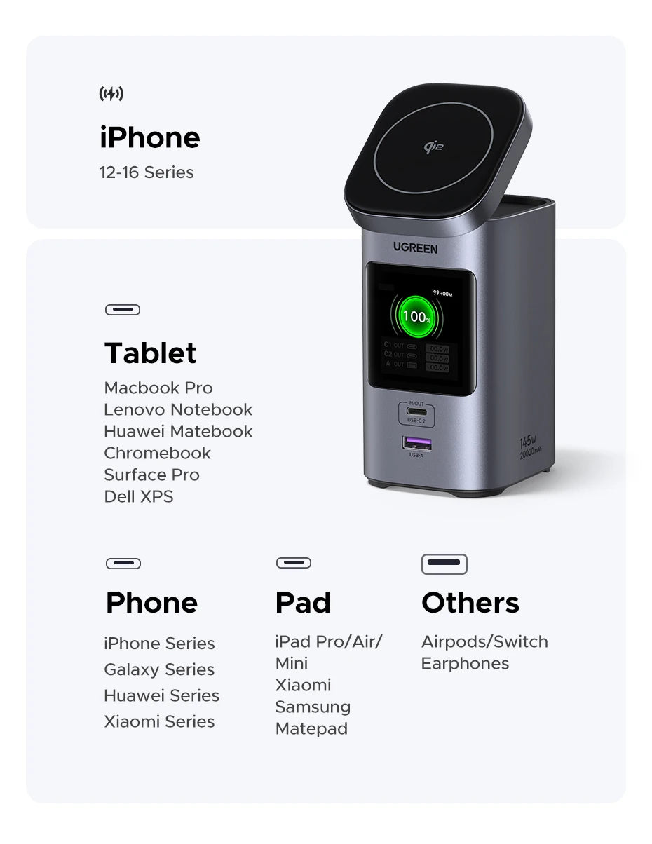 145W Fast Charging Power Bank 20000mAh Magnetic Wireless Battery Tidesmit