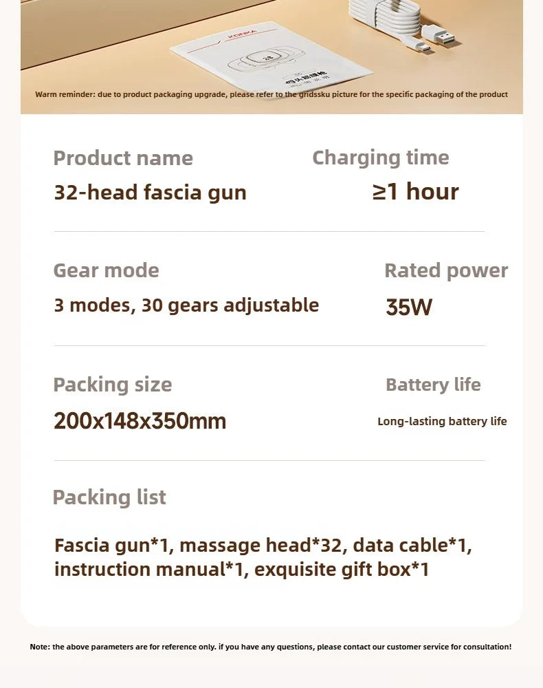 Massage Gun Deep Tissue Muscle Massager - 32 Intensity Levels (Grey) Relaxation Treatment Tidesmit