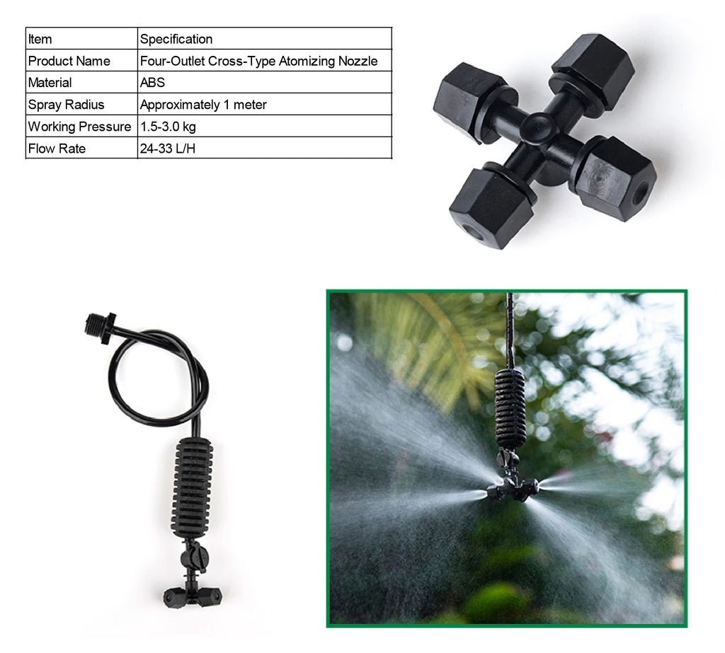 Four-outlet cross-type atomizing nozzle with black multi-jet sprinkler head
