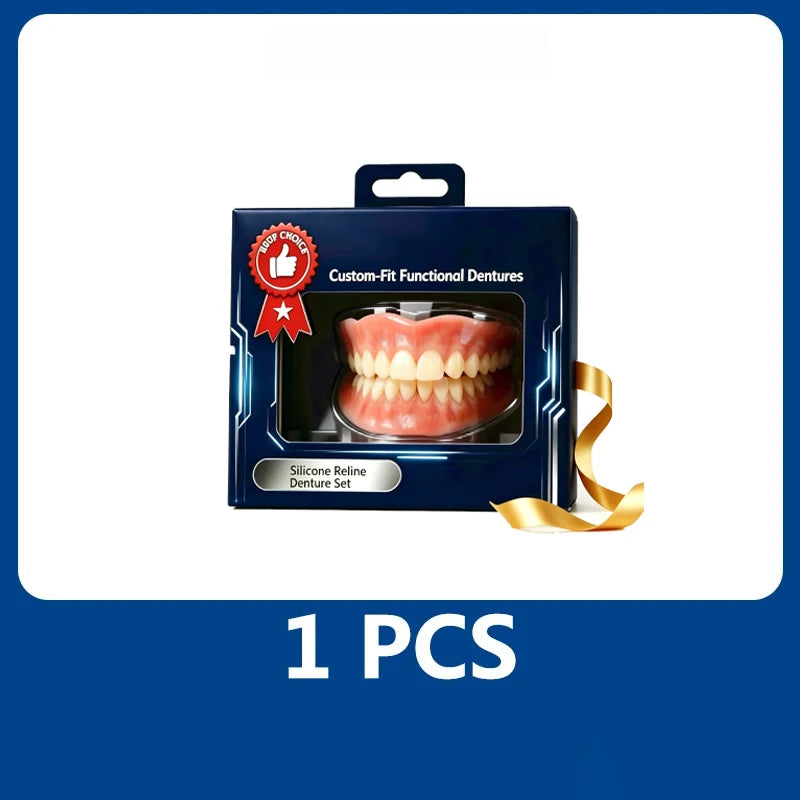 Complete Set of High-end Silicone Dentures with Perfect Fit and Adjustable Dentures Confident Smile and Oral Care Reusable Teeth