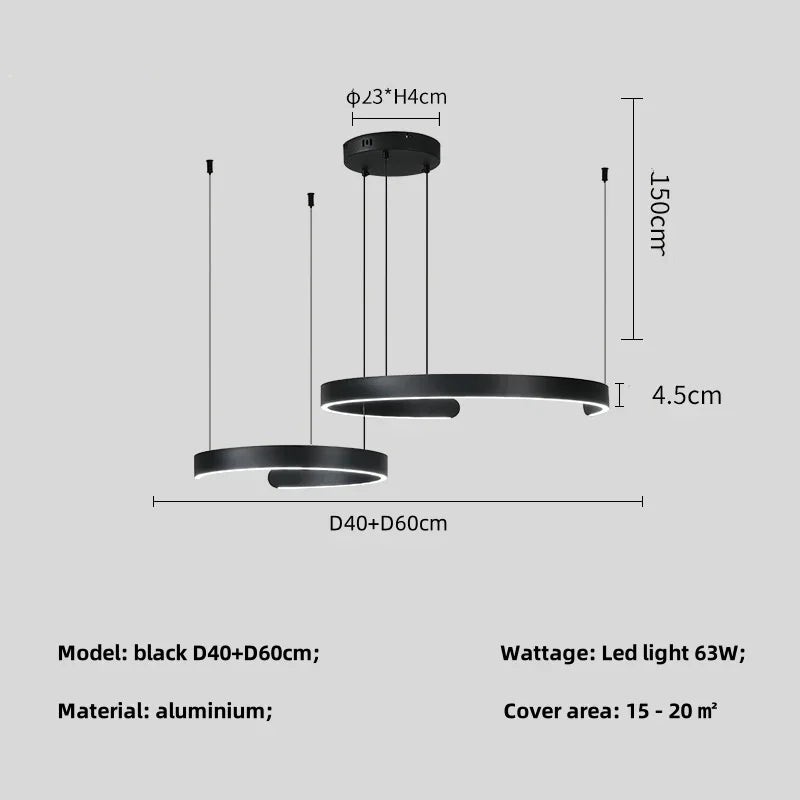 Modern LED Ring Ceiling Chandelier 60cm Black - Minimalist Decor A-black D40 60cm Tidesmit