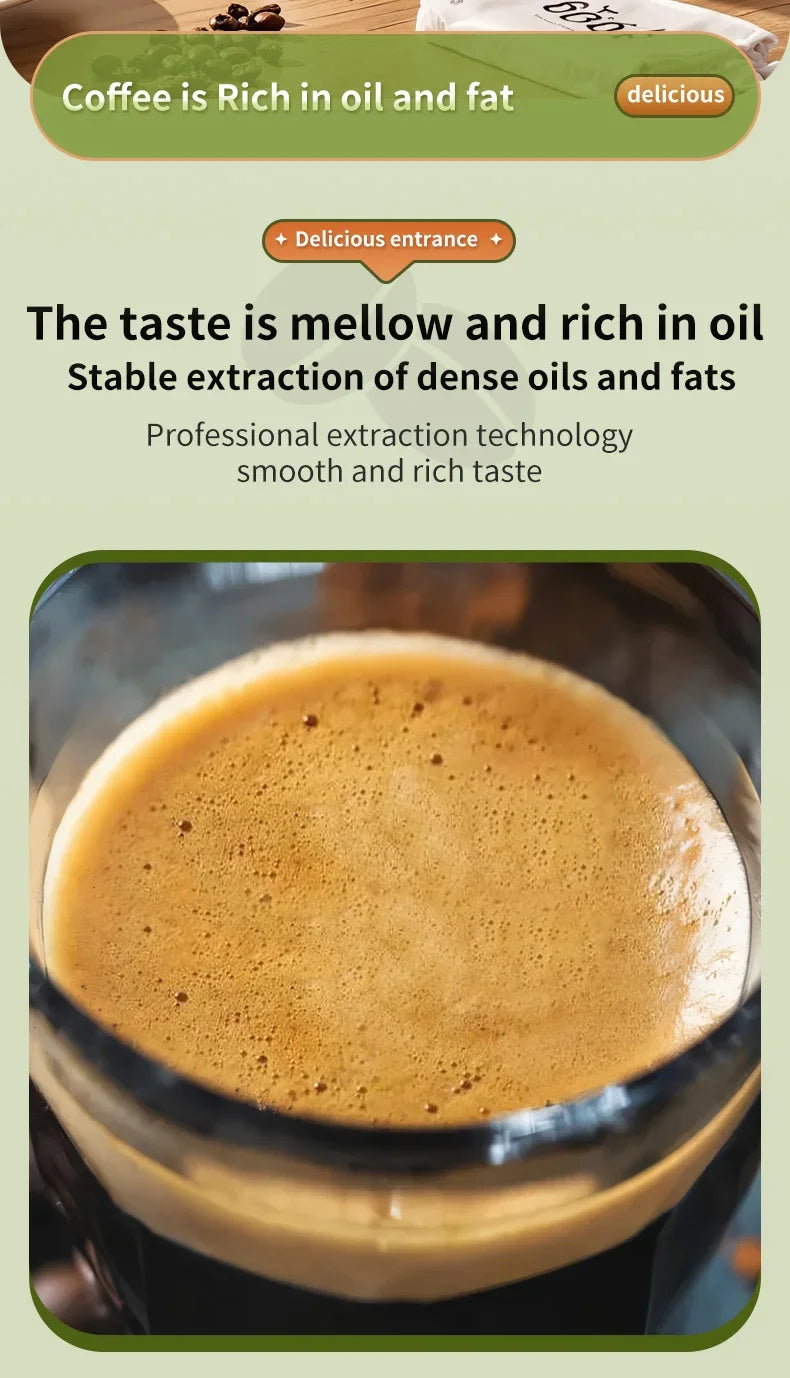 Close-up of rich, golden espresso crema extracted from a professional coffee maker, highlighting smooth, dense foam.
