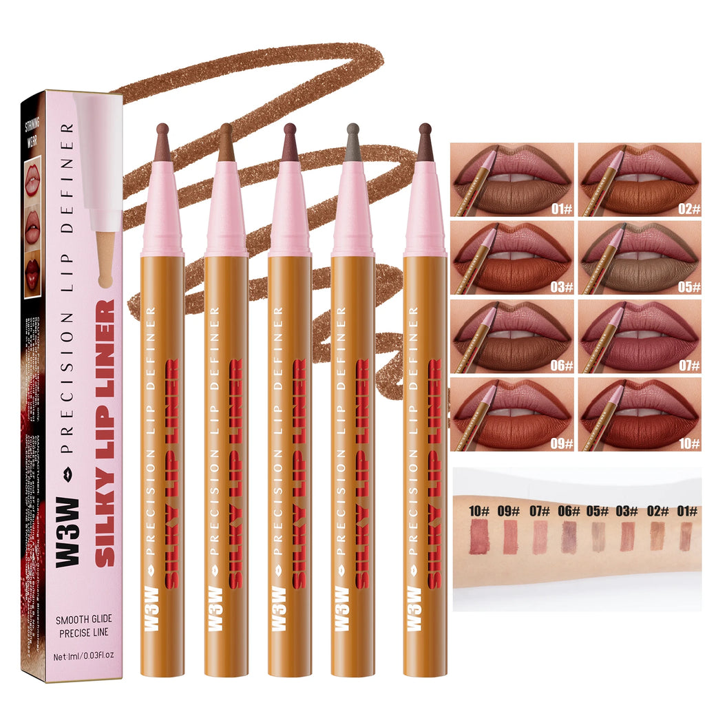 Set of 8 waterproof liquid matte lip liner pencils for precise, long-lasting, natural-looking lip definition.