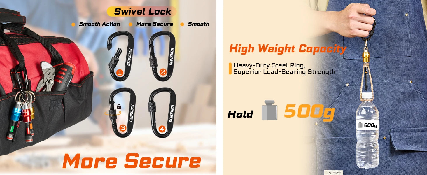Geinxurn Keychain Bit Holders Set,1/4" Hex Shank Bit Holder, Premium Aluminum Construction,Compact Keyring Design for Easy Carry