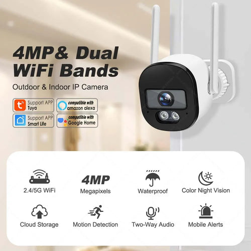 Mini black WiFi security camera with two antennas and front viewing lens