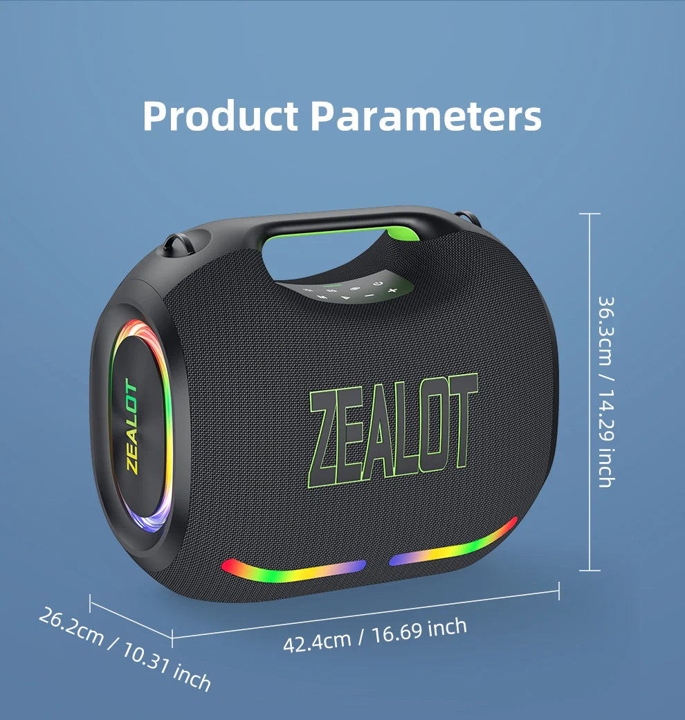 ZEALOT-ZE21 400W Big Power Wireless Bluetooth Peaker Outdoor Portable 48000mAh Long Battery With RGB Color Lights TWS Subwoofer High Volume Waterproof Bluetooth Speaker