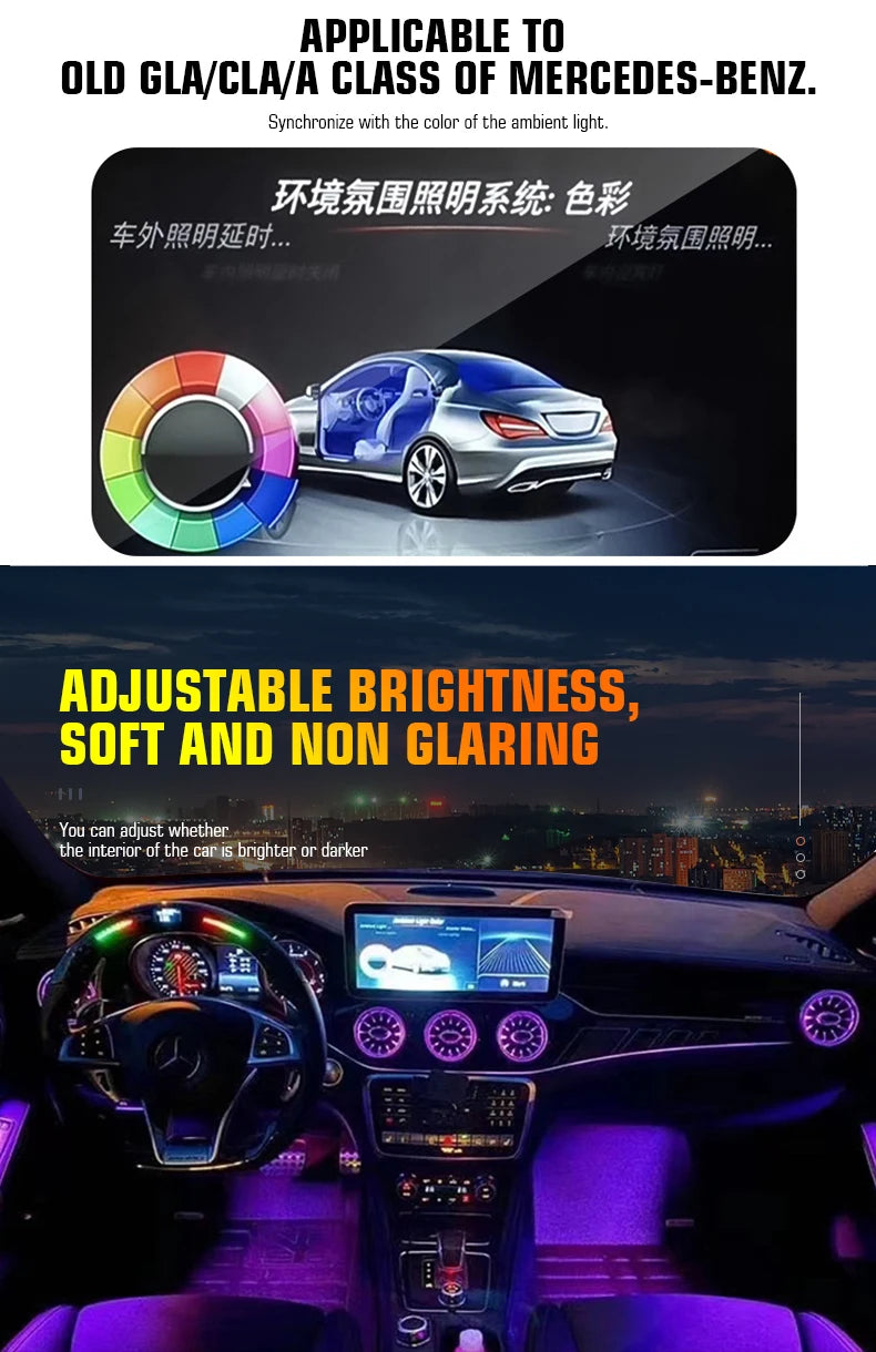 Mercedes-Benz Turbine LED Air Vents - 64 Color Ambient Lighting Kit Tidesmit