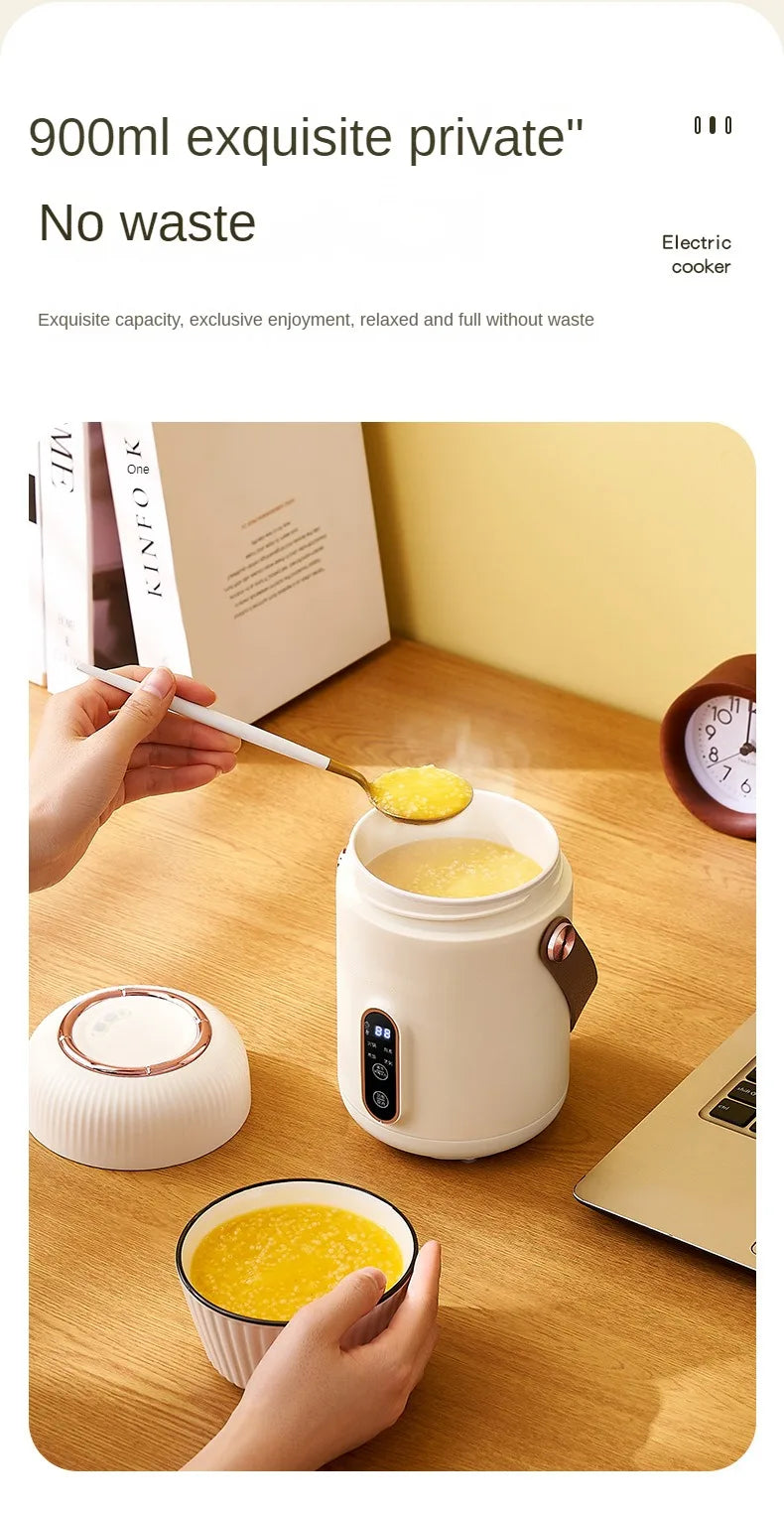 White electric stewing cup slow cooker with small bowl served near it