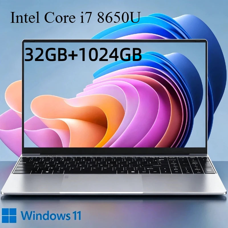 14.1 Inch Ultra Slim Laptop 32GB RAM 2TB SSD Windows 11 Intel Core i7 8650U Gaming PC Gamer Office Notebook 1920x1080 HD Pro