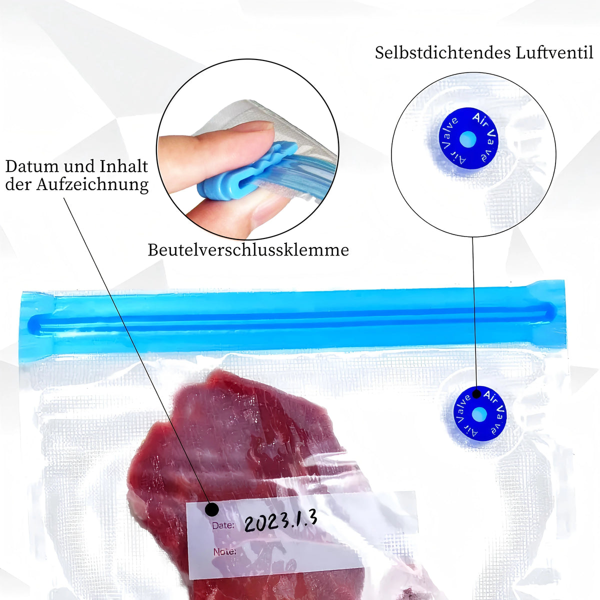 Vacuum Sealer Bags Set 20Pcs (5S 10M 5L) + 2 Clips, Food Safe Reusable Storage Bags for Meat Fruit Vegetable Snacks