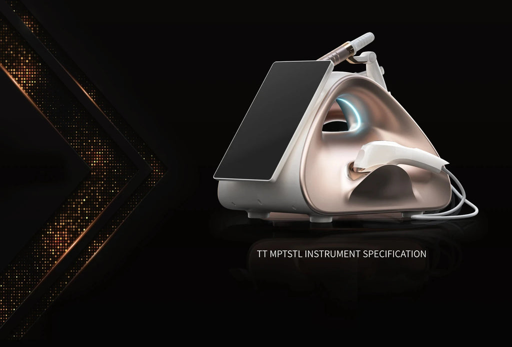 Professional 12D facial lift and skin firming machine in rose gold with touch screen and handheld treatment probes.