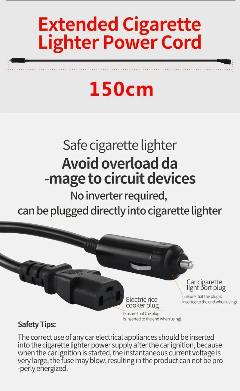 24V truck rice cooker power cord with lighter plug and DC connector