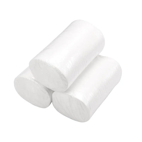 Three rolls of soft, white disposable baby care wipes for sensitive skin.