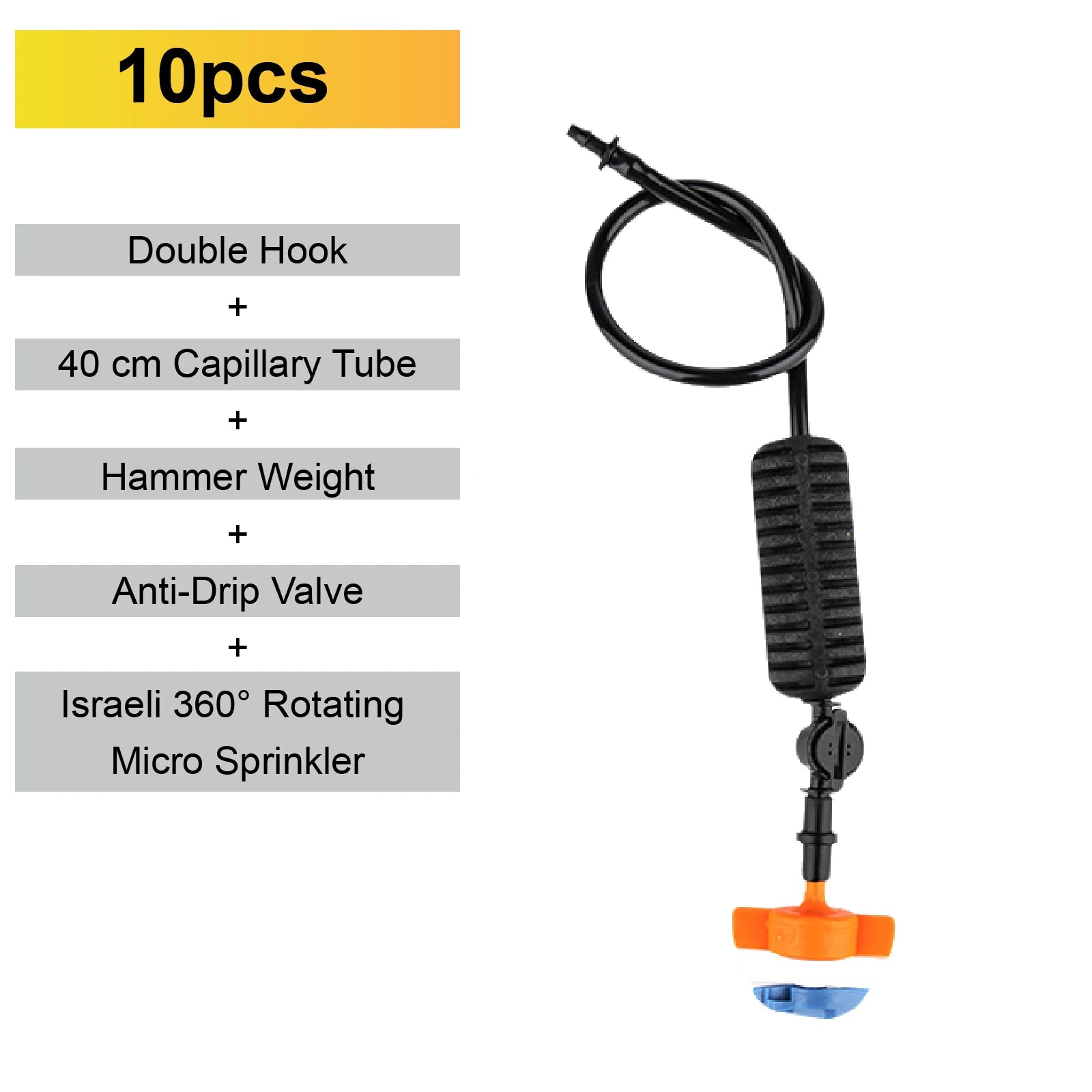 10-pack Israeli 360 rotating micro sprinkler nozzle with anti-drip valve and capillary tube